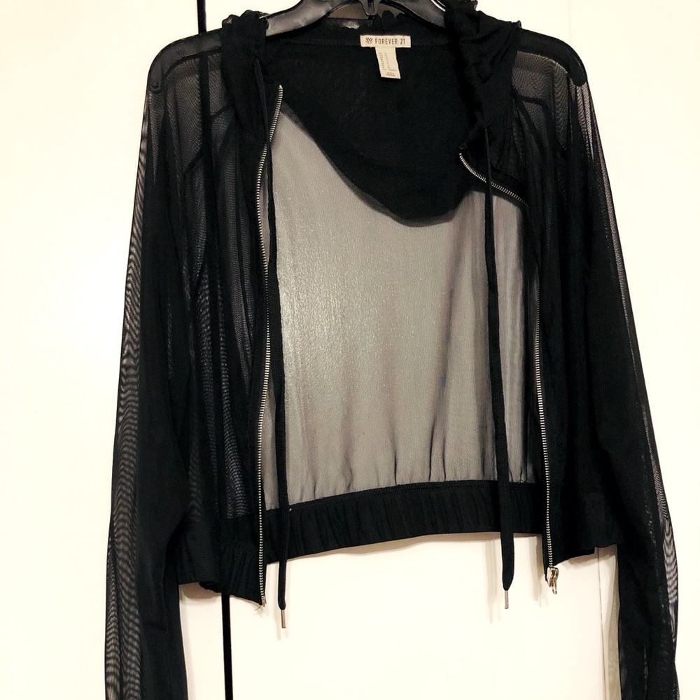 Shear black crop top cover up jacket, FOREVER 21